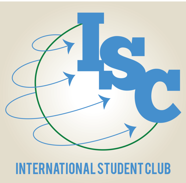 The Internation Student Club which shows a green semi-circle with blue arrows coming out and pointing to a large "ISC"