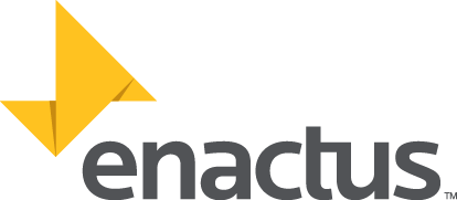 The Enactus Logo written in gray coloring and the symbol of a yellow origami above