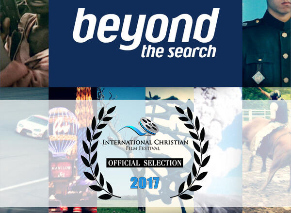 A poster with 14 different parts of photos with a portion in the middle that reads "beyond the search"